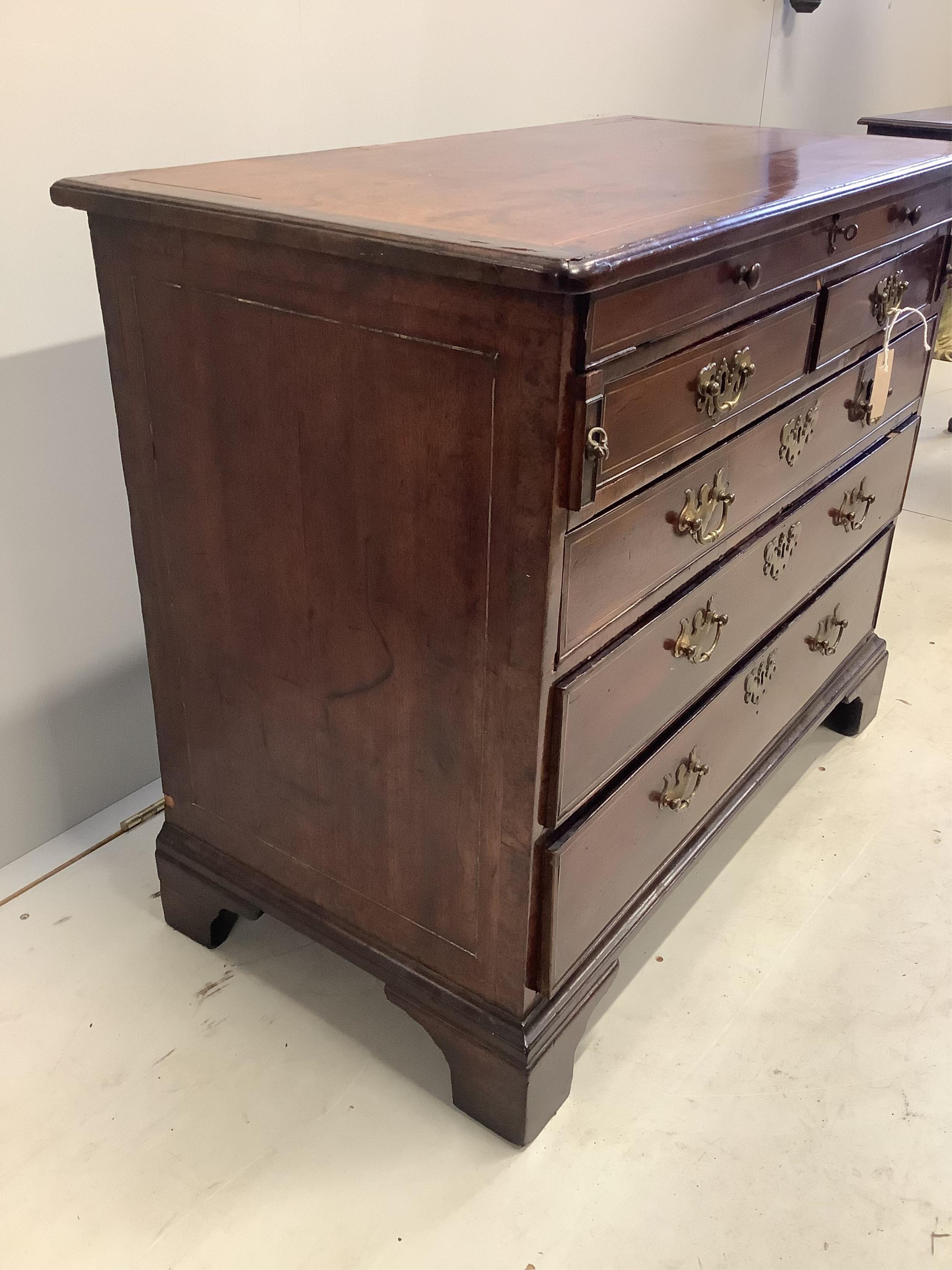 A George III, possibly padouk, brass inlay,dressing chest in the manner of John Channon, width 88cm, depth 47cm, height 74cm. Condition - fair